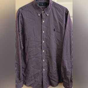 Ralph Lauren Striped 100% Cotton Purple & White Men’s L Long Sleeve Button Down